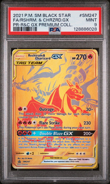 2021 POKEMON SM BLACK STAR PROMO #SM247 FA/RSHRM. & CHRZRD.GX PR-R&C GX PREMIUM COLL. PSA 9