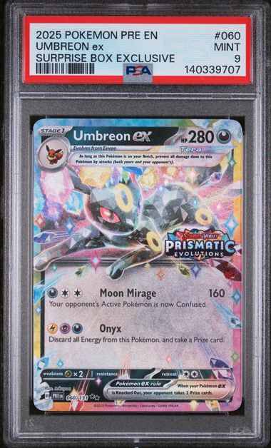 2025 POKEMON PRE EN-PRISMATIC EVOLUTIONS #060 UMBREON ex SURPRISE BOX EXCLUSIVE PSA 9