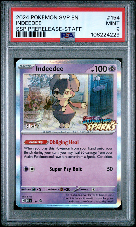 2024 POKEMON SVP EN-SV BLACK STAR PROMO #154 INDEEDEE SSP PRERELEASE-STAFF PSA 9