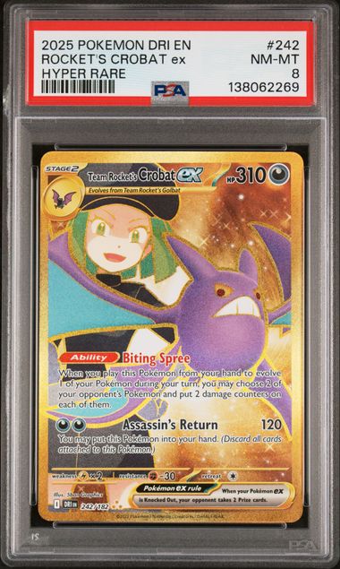 2025 POKEMON DRI EN-DESTINED RIVALS #242 ROCKET'S CROBAT ex HYPER RARE PSA 8
