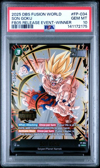 2025 DRAGON BALL SUPER CARD GAME FUSION WORLD NEW ADVENTURE RELEASE EVENT #FP-034 SON GOKU FB05 RELEASE EVENT-WINNER PSA 10