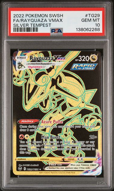 2022 POKEMON SWORD & SHIELD SILVER TEMPEST #TG29 FA/RAYQUAZA VMAX SILVER TEMPEST PSA 10
