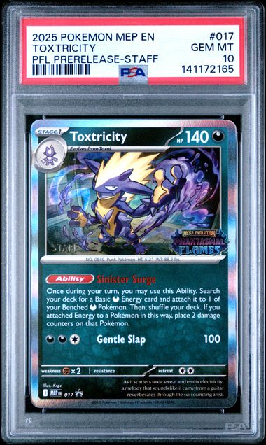 2025 POKEMON MEP EN-ME BLACK STAR PROMO #017 TOXTRICITY PFL PRERELEASE-STAFF PSA 10