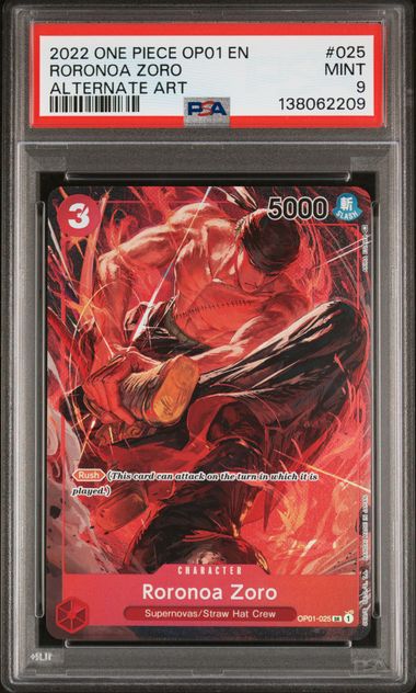 2022 ONE PIECE OP01-ROMANCE DAWN #025 RORONOA ZORO ALTERNATE ART PSA 9