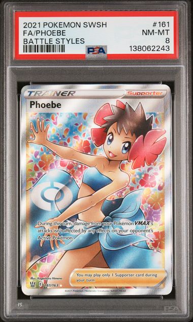 2021 POKEMON SWORD & SHIELD BATTLE STYLES #161 FA/PHOEBE BATTLE STYLES PSA 8