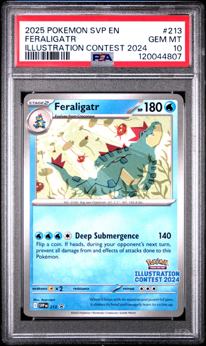 2025 POKEMON SVP EN-SV BLACK STAR PROMO #213 FERALIGATR ILLUSTRATION CONTEST 2024 PSA 10