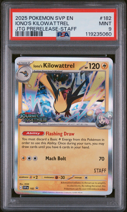 2025 POKEMON SVP EN-SV BLACK STAR PROMO #182 IONO'S KILOWATTREL JTG PRERELEASE-STAFF PSA 9