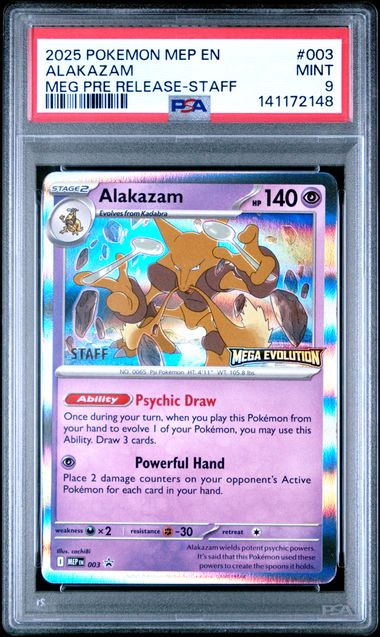 2025 POKEMON MEP EN-ME BLACK STAR PROMO #003 ALAKAZAM MEG PRE RELEASE-STAFF PSA 9